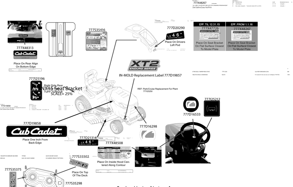 Label Map Diagram and Parts List for XT2-LX46KH (13YQA1CT010)(2016) Cub Cadet Lawn Tractor